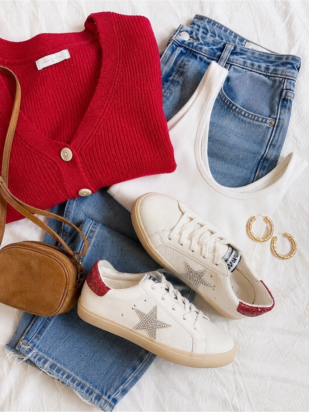 White Sneakers with Red Glitter Heel